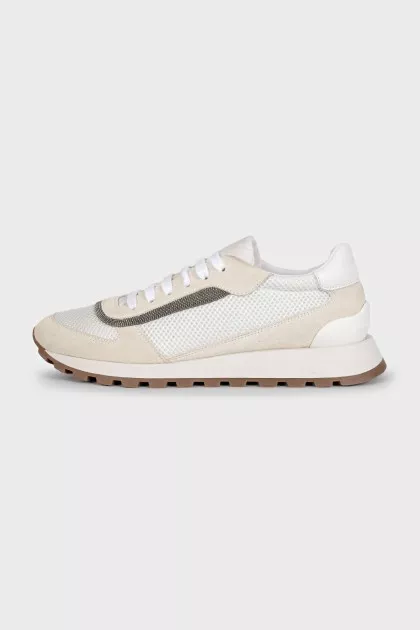 Textile and suede sneakers with decor