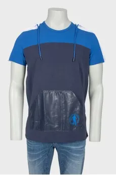 Blue men's jerseylka with a hood
