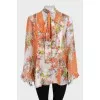 Loose floral print blouse with ties
