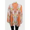 Loose floral print blouse with ties