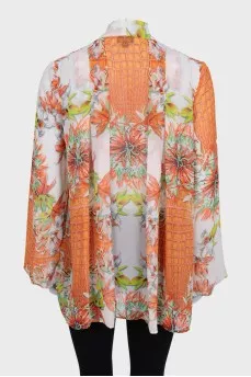 Loose floral print blouse with ties