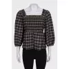 Brown checkered blouse with tag