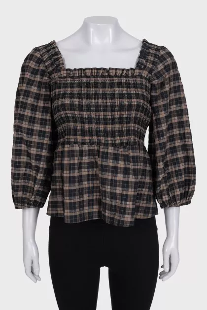 Brown checkered blouse with tag