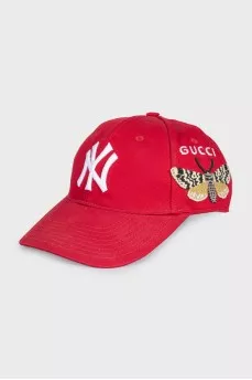Men's red cap with embroidery