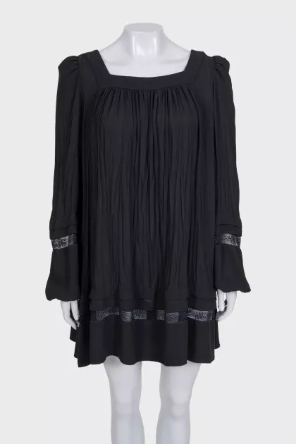 Black pleated dress with long sleeves
