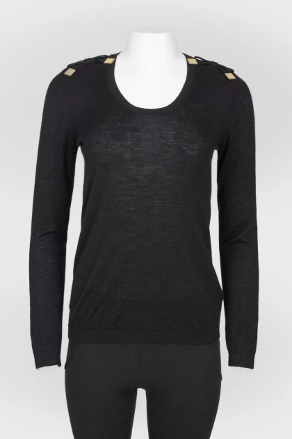 Black wool longsleeve with shoulder bow