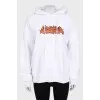 White hoodie with a printed hood