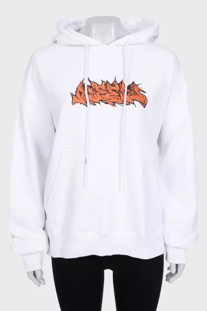 White hoodie with a printed hood