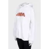 White hoodie with a printed hood