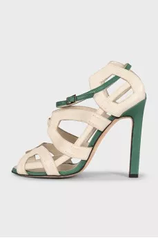 Two-tone leather high-heeled sandals