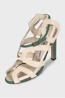 Two-tone leather high-heeled sandals