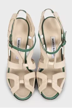 Two-tone leather high-heeled sandals