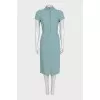 Light blue straight-cut dress with a high collar