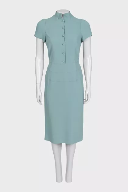 Light blue straight-cut dress with a high collar