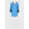 Blue shift dress with black inserts