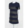 Navy blue wool dress with black eco-leather inserts