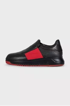 Men's leather sneakers with red inserts