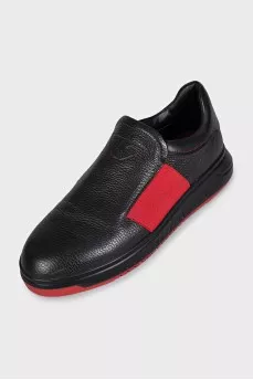Men's leather sneakers with red inserts