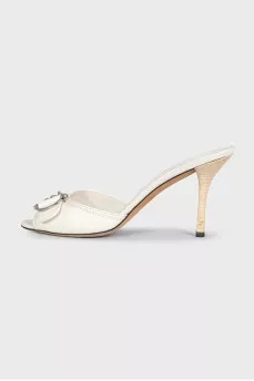 White leather heeled mules