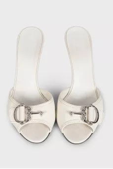 White leather heeled mules