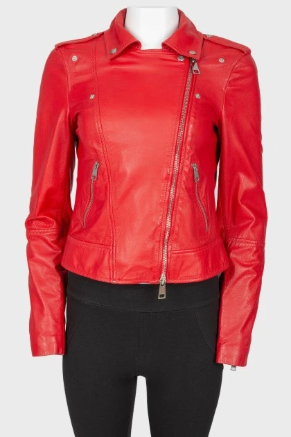 Red leather jacket with silver fittings