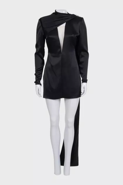 Black mini dress with draped train