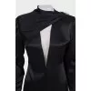 Black mini dress with draped train