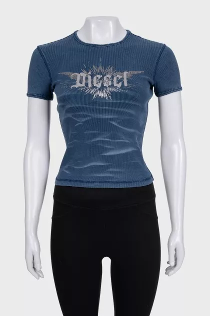 Blue T-shirt with a branded print