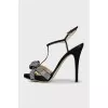Black textile sandals with rhinestones