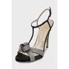 Black textile sandals with rhinestones