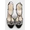 Black textile sandals with rhinestones
