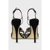 Black textile sandals with rhinestones