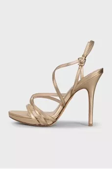 Gold-color leather heeled sandals