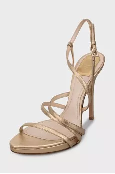 Gold-color leather heeled sandals