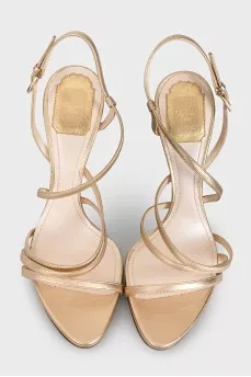 Gold-color leather heeled sandals