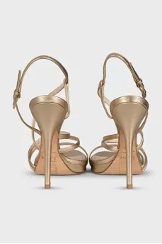 Gold-color leather heeled sandals