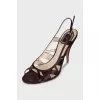 Purple textile heeled sandals