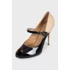 Two-tone leather open-toe shoes