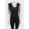 Black tank top with lace and sequins
