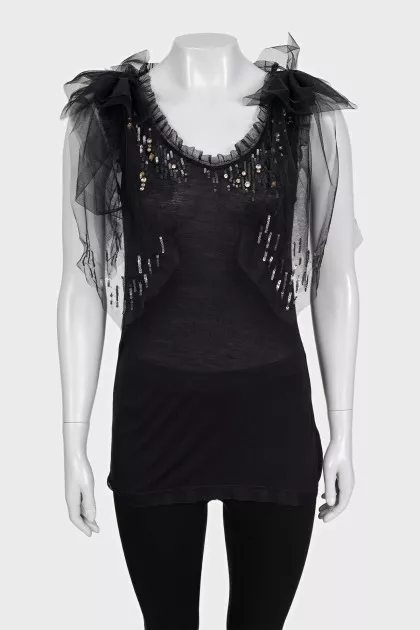 Black tank top with lace and sequins