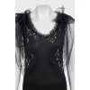 Black tank top with lace and sequins