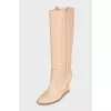 Beige leather wedge boots