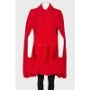 Red wool cape with belt buckle