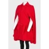Red wool cape with belt buckle