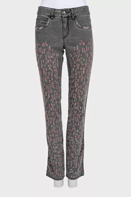 Gray skinny fit jeans with a distressed effect