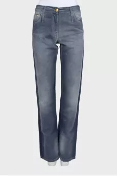 Blue straight-leg jeans with logo