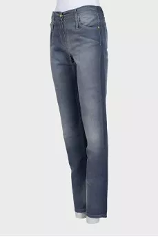 Blue straight-leg jeans with logo
