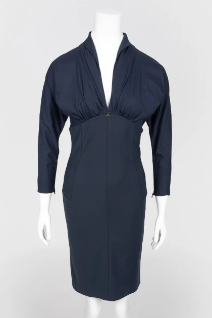 Blue dress with deep neckline