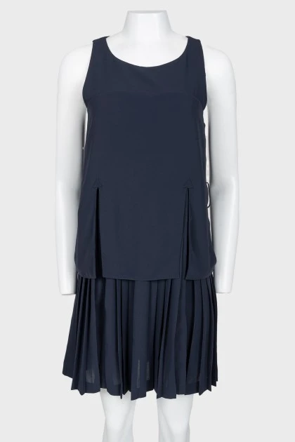 Dark blue sleeveless dress with pliss
