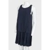 Dark blue sleeveless dress with pliss